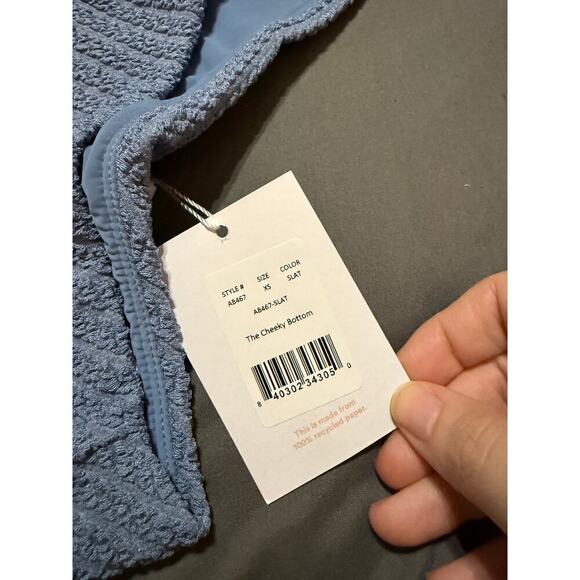 NWT Andie Swim Bikini Cheeky Bottom Macrame in Slate Dusty Blue‎ Size XS AB467 - Picture 3 of 4